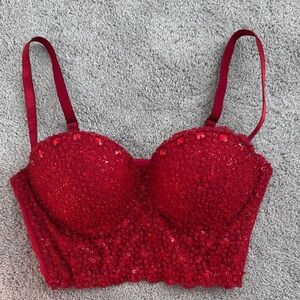 Glamorous Red Sequin Bustier Bra